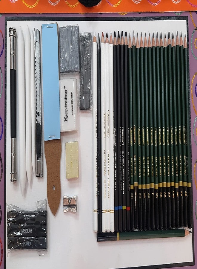 MSGH Premium Sketching Pencils Drawing Kit 42 Pcs with Zippered Carrying Case (26 Pencil | 6 Sticks | 3 Stumps | 3 Eraser | 1 Sharpener | 1 Sandpaper | 1 Cutter | 1 Extender | 1 Carry Case) - Image 3